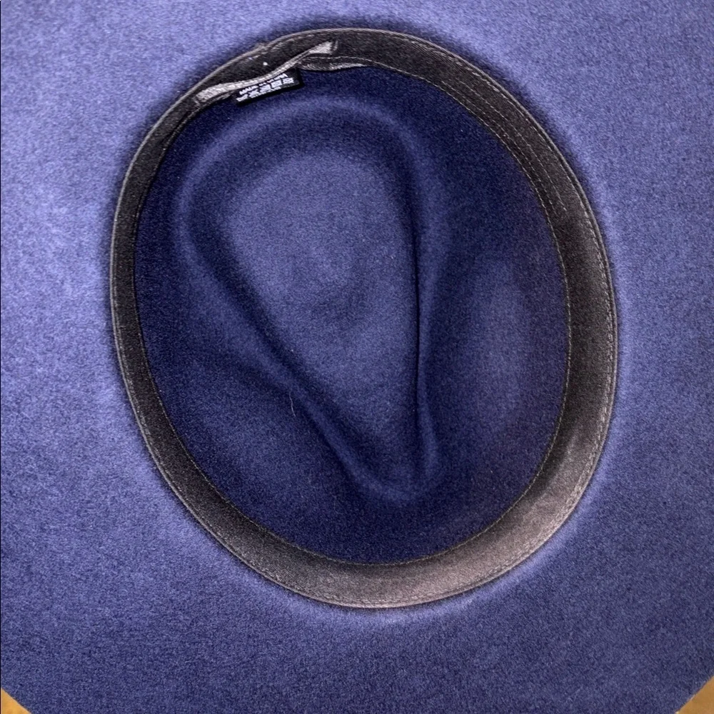 By Anthropologie Gemma Felted Rancher Hat Navy Blue 100% Wool Wide Brim Cowboy